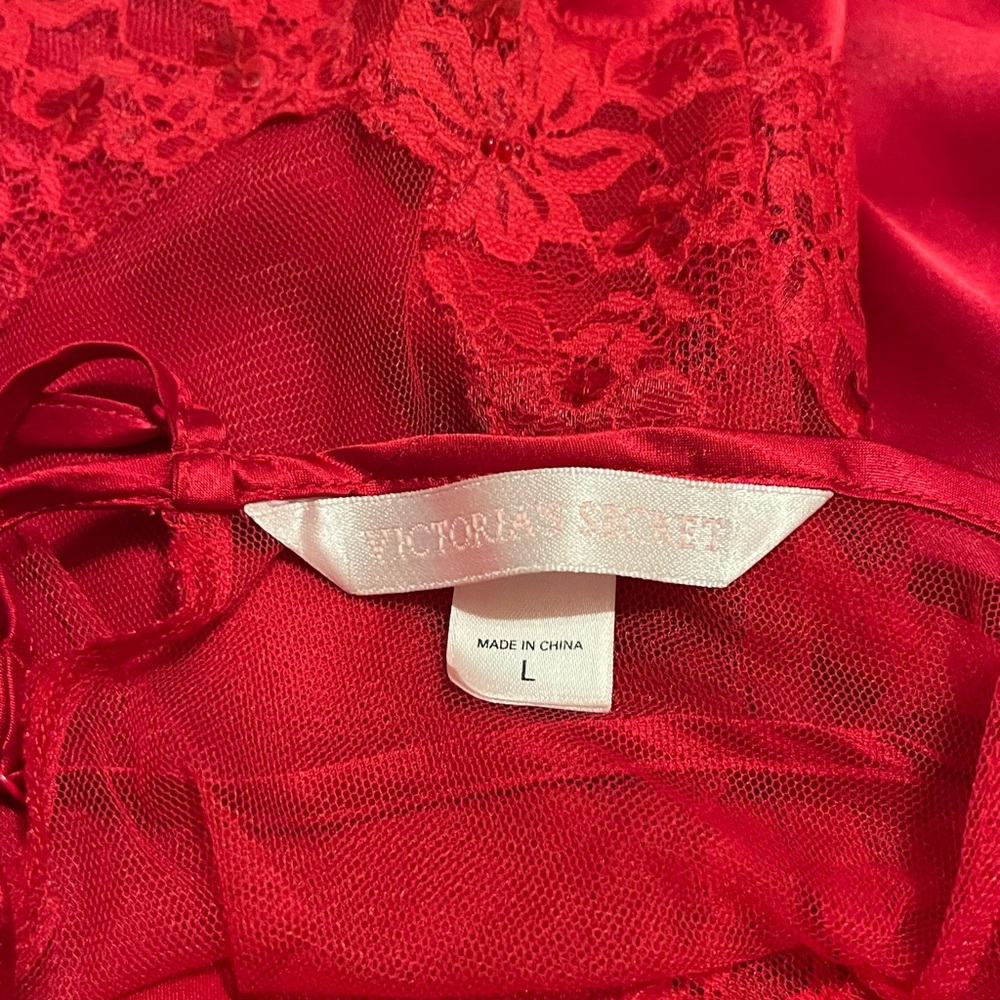 Vintage 90s Y2K Victoria's Secret Long Red Satin Lace Slip Dress Backless Sheer - Picture 6 of 8